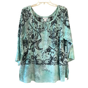 CITRON SANTA MONICA Size XL Mint Green Black Silk Blend Pullover Tunic Top